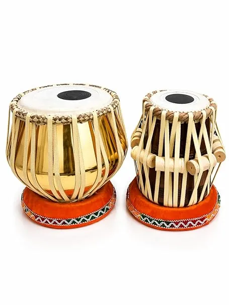 SG Musical Gold Plated Tabla Set, Traditional Indian Percussion Instrument, with Wooden Dayan